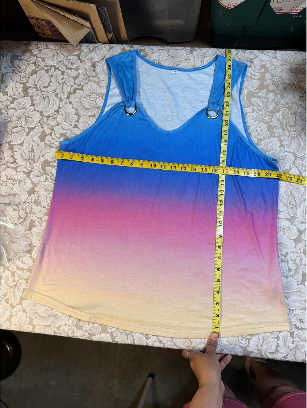 TOP Size XXL Gradient Ombre Sleeveless Tank Top with Ring Detail